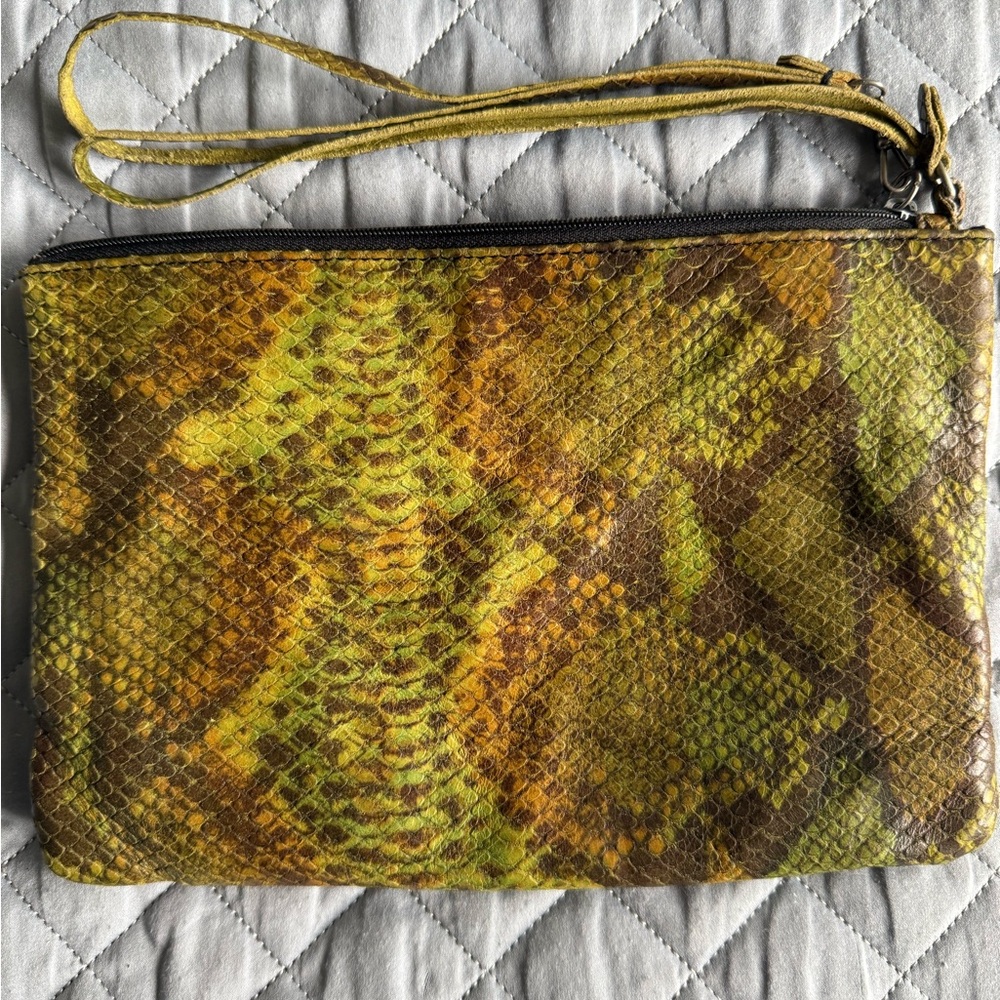 BCBG Green and Brown Reptile Pattern Clutch used item